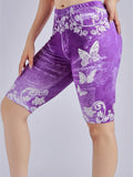 3 Piece Set Of Lmitation Denim Leggings For Women Butterfly Waist Fruit Flower Elastic Shorts High Waist Casual-belleandkai.com