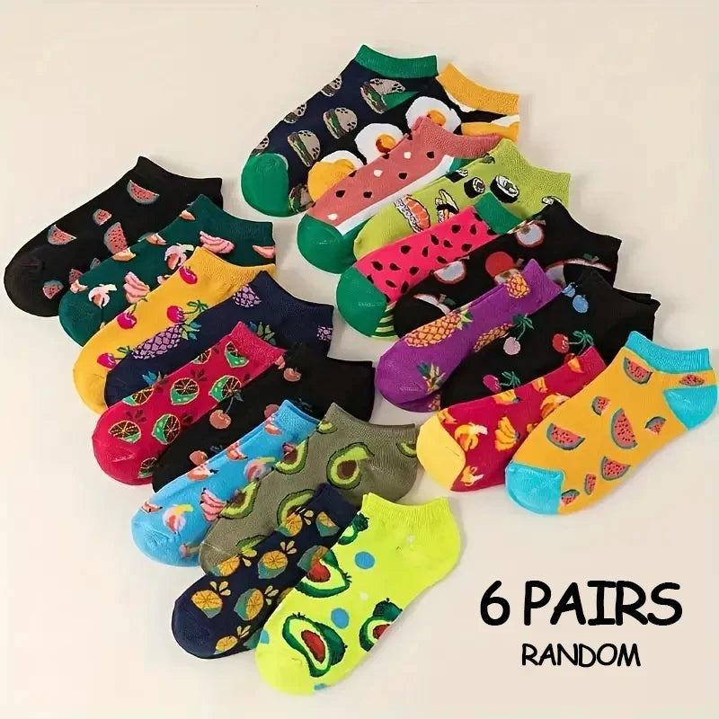 6/12 pairs of new men's and women's summer thin socks various styles of fruit boat socks fashionable socks popular low top socks-belleandkai.com