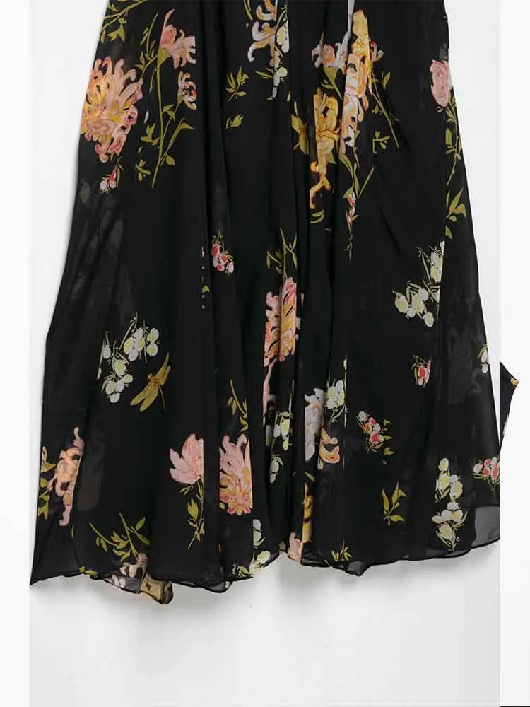 European style new women's fashion versatile temperament suspender print sleeveless v-neck long dress-belleandkai.com