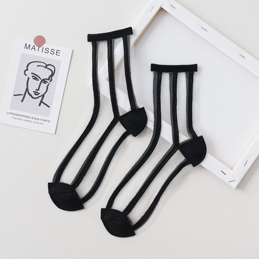 Women's Summer Socks Thin & Breathable Ankle Socks | Striped/Transparent/Plaid/Dots Pattern, Casual Socks for Women (10Pair)-belleandkai.com