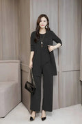 Plus Size Women's Loose-Fit Long Sleeve Vestbell Bottoms New Spring Autumn Suit Fashion Outfit Three-Piece Set Clothing-belleandkai.com