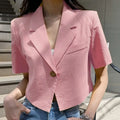 VONDA Elegant Summer Blazer Women Short Sleeve Suit Collar Coat 2024 Fashion Outwear Solid Color Casual Slim Button Tunic Tops-belleandkai.com