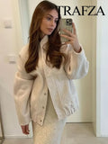 TRAFZA 2025 Women's Winter Street Jacket Solid Color Pocket Single-Breasted Jacket Women's Versatile Casual Jacket Cardigan Top-belleandkai.com