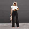 Street Fashion Pantalon Europe American Spring Autumn Women's Solid Mid Waist Slim Micro Bell Bottoms Corduroy Casual Sweatpant-belleandkai.com