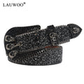 Skull Rhinestone Belts For Women Men Y2K Leather Strap Crystal Studded Western Cowgirl Cowboy Diamond Bling Bling Belt-belleandkai.com