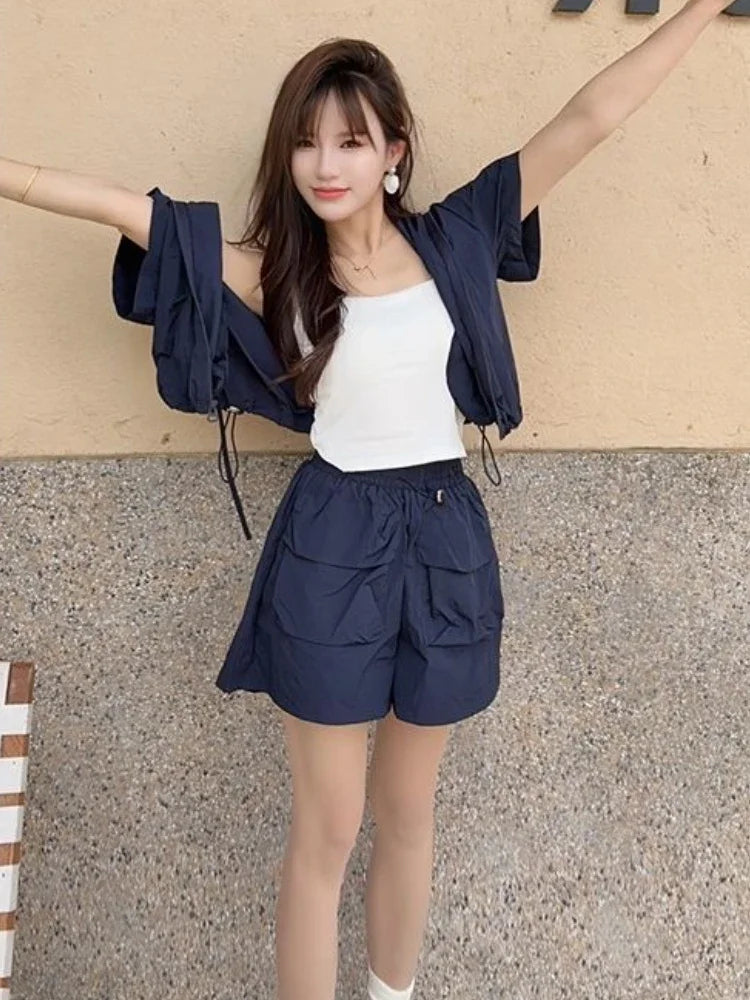 Plain Short Sets for Women 2 Pieces Tracksuit Hoodie Chic and Elegant Casual Summer Fashion 2025 Novelties Classic Woman Shorts-belleandkai.com