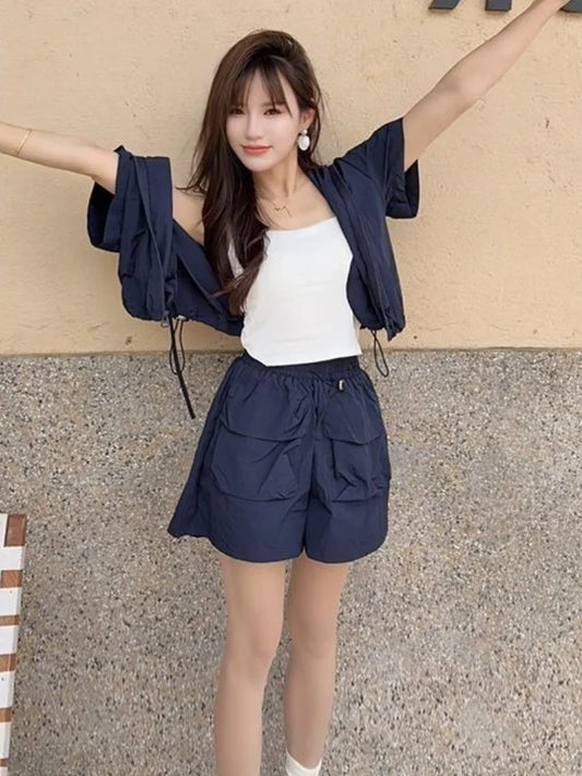 Plain Short Sets for Women 2 Pieces Tracksuit Hoodie Chic and Elegant Casual Summer Fashion 2025 Novelties Classic Woman Shorts-belleandkai.com